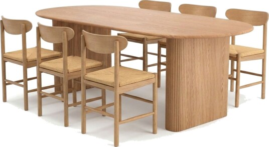 Noira spisegruppe uttrekkbar 160–220 cm eik med 6 Malte spisestoler Noira spisegruppe uttrekkbar 160–220 cm eik med 6 Malte spisestoler