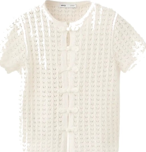 Mango Open Knit Toggle Cardigan   CreaM