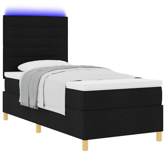 LED Box Springer Bed med madrass Svart 90 x 200 cm stoff