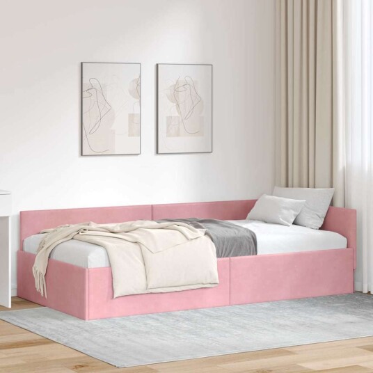 Hjørnesengramme Annet Rosa 90 x 200 cm Fløyel og konstruert tre Hjørnesengramme Annet Rosa 90 x 200 cm Fløyel og konstruert tre