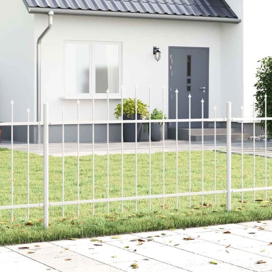 Hagegjerde med Bue Topp   Hvit 11.9 x 1 m Stål