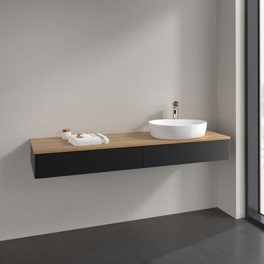 Villeroy & Boch  Antao Servantskap med 2 skuffer 160x50x19 cm u/lys Sort Matt/Eik