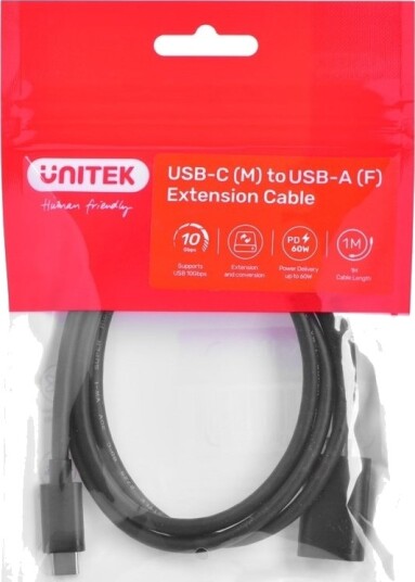 Adapterkabel Unitek (C476bk-1M) Usb-C (M) - Usb-A (F) 10Gbps 60W