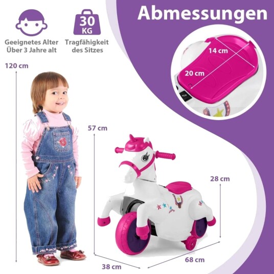 El motorsykkel for barn med musikk & LED & Elektrisk motorsykkel med treningshjul for barn fra 3 år og over rosa