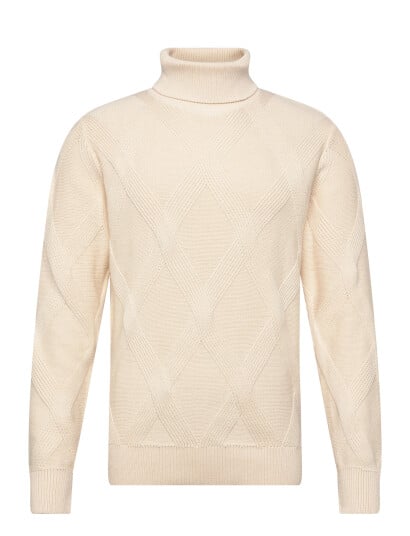 Lindbergh Rolled Neck Structure Knit   Cream   XL