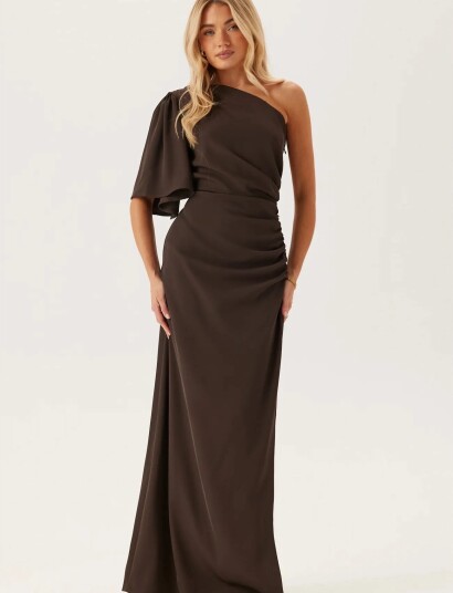 Bubbleroom Ruched One Shoulder Gown Brown 38