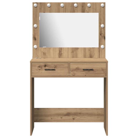 sminkebord med LED lamper kunstnerisk eik 78,5x41x135 cm