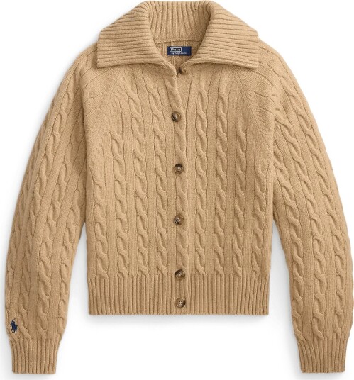 Polo Ralph Lauren Cable Wool Cashmere Collared Cardigan   COLLECTION CAMEL   M