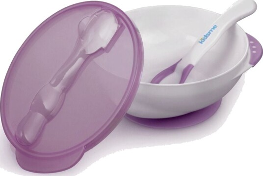 Kidsme Deep plate with suction cup and temperature spoon Plum Kidsme Deep plate with suction cup and temperature spoon Plum