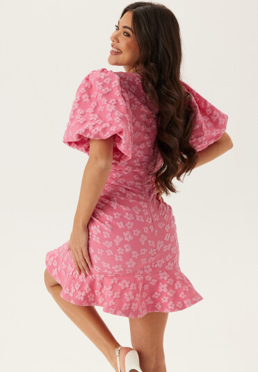 Bubbleroom Jacquard Flounce Short Dress Pink 36