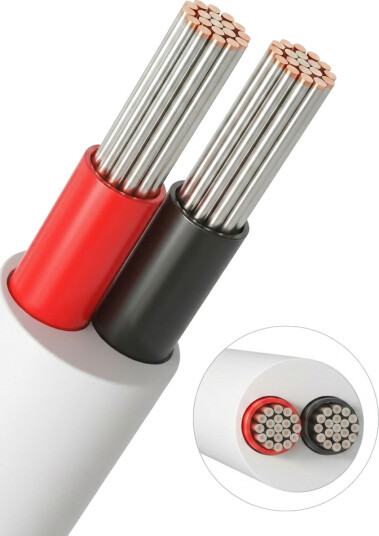 20m Kabel rød/svart hvit rund 2x0,35mm² 12V 24V til LED strip