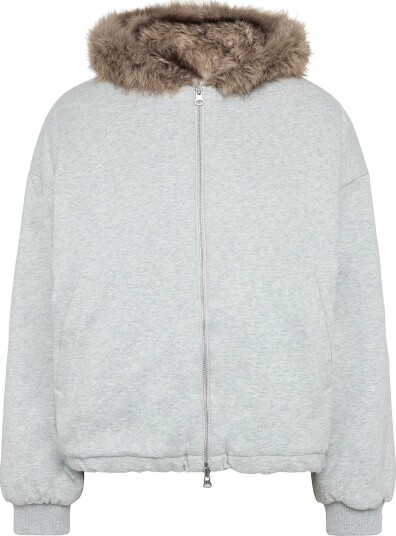Weekday Reversible Faux Fur Zip Hoodie   GREY MELANGE   L