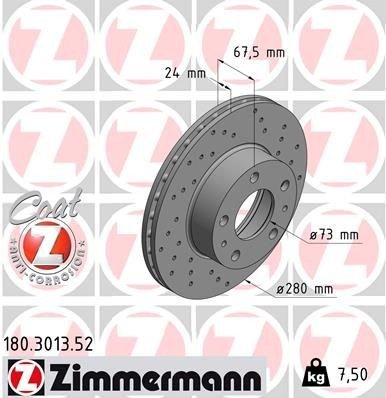 Bremseskive ZIMMERMANN 180.3013.52 Bremseskive ZIMMERMANN 180.3013.52