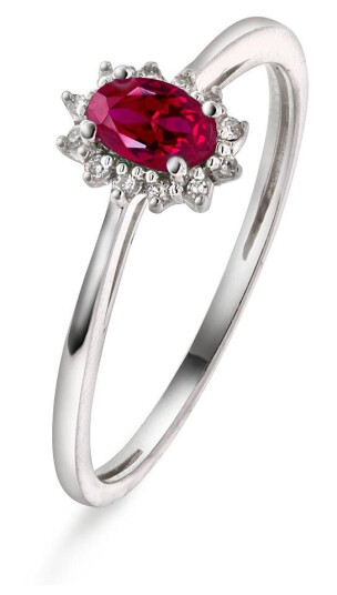Gold Collection Ring i hvitt gull med diamant og rubin 0 04 ct WSI storrelse 52