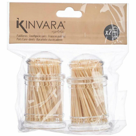Kinvara tannpirkere i tre, 2 x 200 pcs. i metakrylatbeholdere