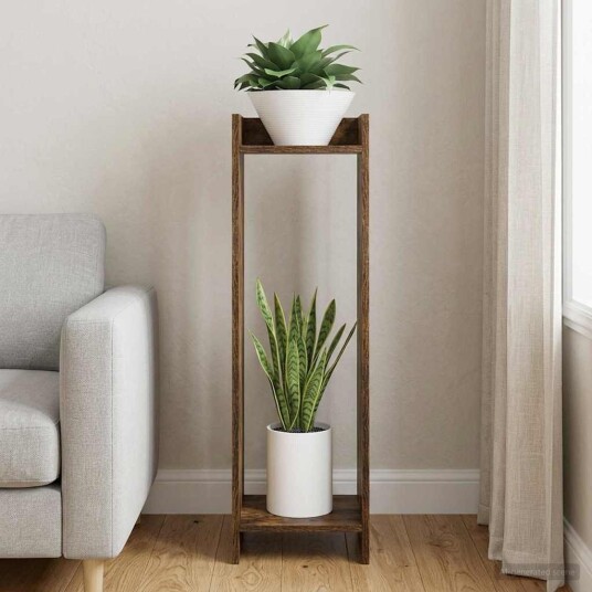 vidaXL Planteholder med hylle Røkt Eik 30 x 30 x 100 cm Konstruert tre vidaXL Planteholder med hylle Røkt Eik 30 x 30 x 100 cm Konstruert tre