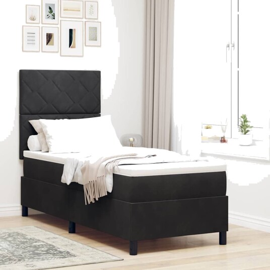 Box Spring Seng med Madrass og LED Svart 80x200 cm Fløyel