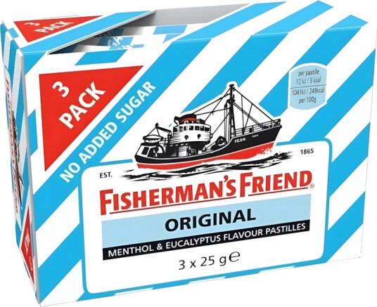 3 pack Fisherman"s Friend Original Blue med Smak av Menthol og Eucalyptus 75 gram
