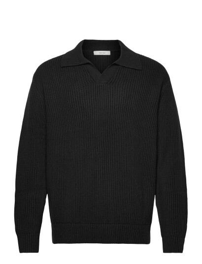 Selected Slhdry Ls Knit Relaxed Open Polo - Black - M