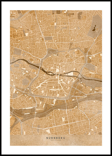 Sepia vintage map of Nürnberg downtown Germany Plakat Plakat / 100x150cm