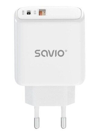 Savio 30W Hurtiglader med USB-C og USB Utganger - Hvit