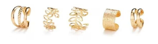 Fake Helix Piercing 5-pack ørepynt mansjett uten hull gull