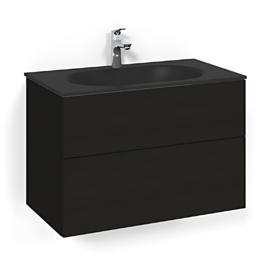 Macro Design Crown Plain/push-open Servantskap 2-skuff - med Glasservant Svart eik / 80cm Glass Edge Macro Design Crown Plain/push-open Servantskap 2-skuff - med Glasservant Svart eik / 80cm Glass Edge