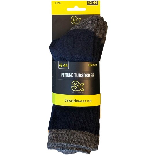 3x Workwear Tursokk femund mørk blå koks 36 38 3pk ull/akryl/pol/elastan