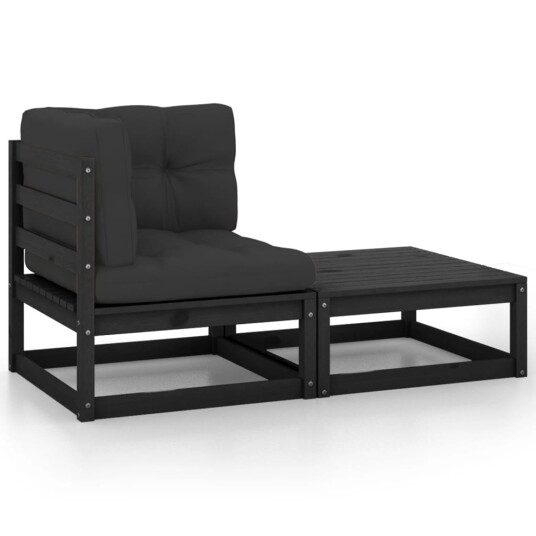 vidaXL Hagesofagruppe med puter 2 deler svart heltre furu vidaXL Hagesofagruppe med puter 2 deler svart heltre furu