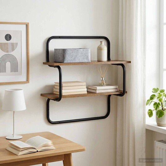 vidaXL Vegghylle med 2 nivåer Røkt Eik 60 x 24,5 x 61 cm