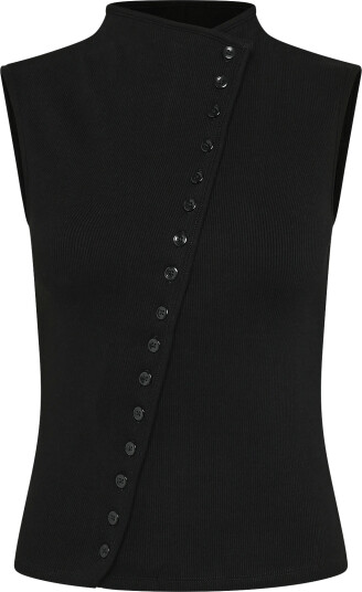Weekday Asymmetric Button Top Black L