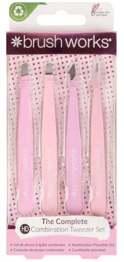 Brushworks HD Combination Tweezer Set Pink 4pcs