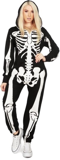 Halloween Skjelett Jumpsuit Kostyme til Dame med Glidelås L