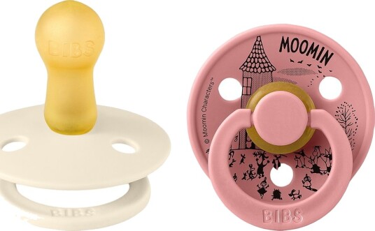 BIBS x MOOMIN Colour Smokker Str. 2 Rund 2-pack Ivory/Du BIBS 6-18 md Smokk Hvit Rosa 62-86