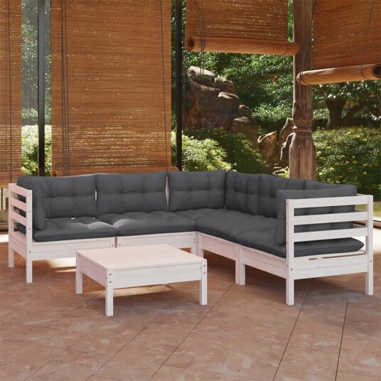  Hagesofagruppe med puter 6 deler hvit heltre furu 3096678
