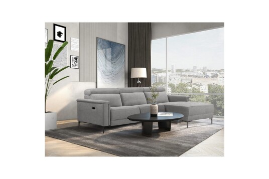 Hjørnesofa 3 seter Lund Lys grå Belfast stoff Høyre Elektrisk Recliner Lys grå Belfast stoff Høyre Elektrisk Recliner