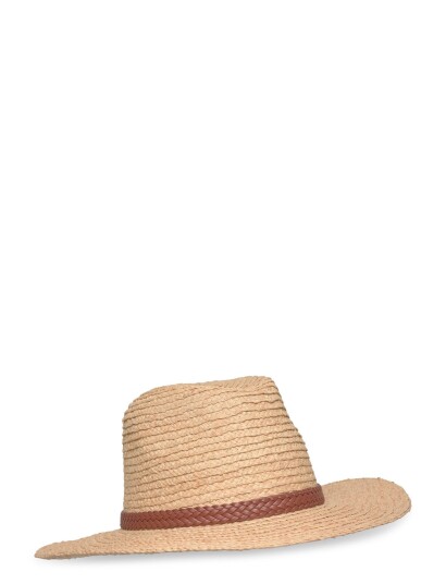 Lauren Ralph Lauren Woven Leather Trim Raffia Fedora Brown ONE SIZE Lauren Ralph Lauren Woven Leather Trim Raffia Fedora Brown ONE SIZE