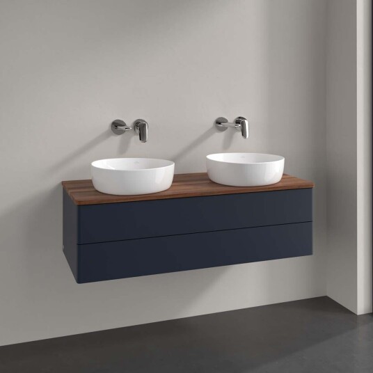 Villeroy & Boch  Antao Servantskap med 2 skuffer 120x50x36 cm m/lys Blå Matt/Valnøtt