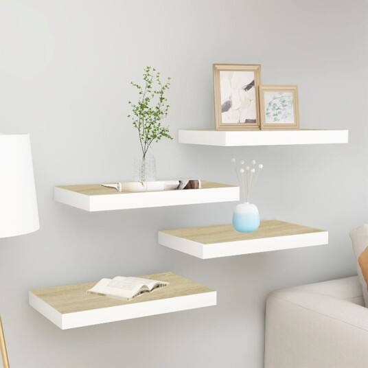  Flytende vegghyller 4 stk eik og hvit 40x23,5x3,8 cm MDF 8720286416730