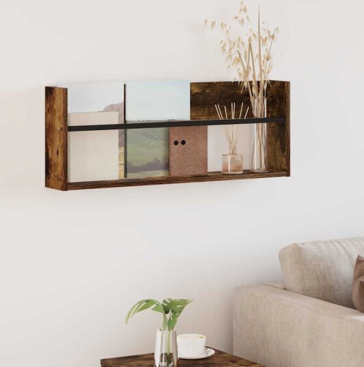 vidaXL Magasinreol med hylle Røkt eik 80 x 12 x 30 cm Konstruert tre vidaXL Magasinreol med hylle Røkt eik 80 x 12 x 30 cm Konstruert tre