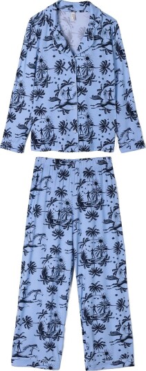 Desmond and Dempsey Tigress Jersey Long Pyjama Set   BLUE/BLACK   S
