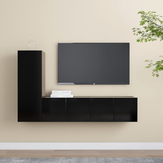 vidaXL TV-benksett 3 deler svart sponplate