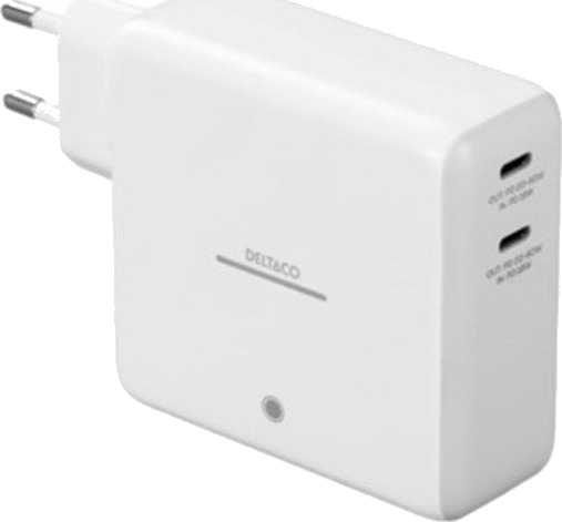 Deltaco 60W GaN USB-C Vegglader med Powerbank 9600mAh Hvit