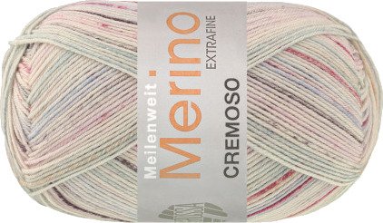 Lana Grossa Meilenweit 100 Merino Cremoso 4123 Lyseblå Mørk Fuchsia Rosa Salmon Mint Lys Grå Garn