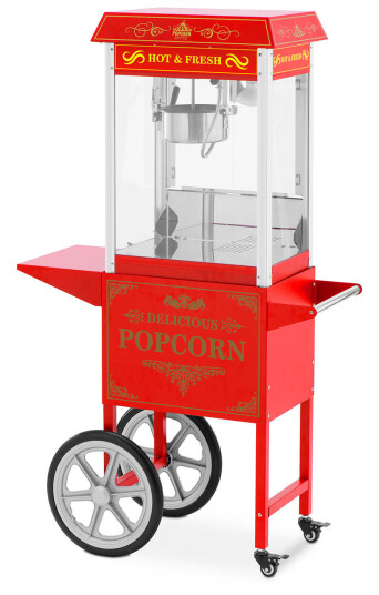 Royal Catering Popcornmaskin med vogn - Retrodesign - 150 / 180 °C - rød - Royal Catering RCPW-16E.1-2F Royal Catering Popcornmaskin med vogn - Retrodesign - 150 / 180 °C - rød - Royal Catering RCPW-16E.1-2F