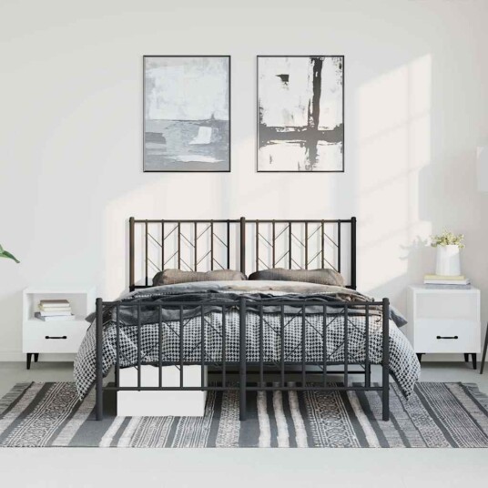 vidaXL Sengeramme i metall med hode- og fotgavl svart 150x200 cm 8721012249905