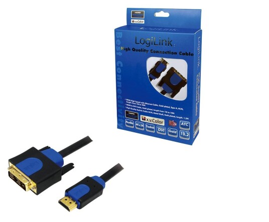 LogiLink HDMI-DVI-Kabel Anschl. 18+1pin St/St 1.00