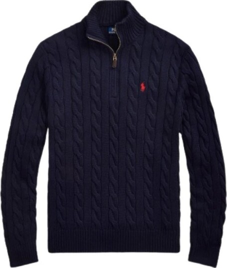 Polo Ralph Lauren Cable-Knit Cotton Quarter-Zip Sweater - Navy - L