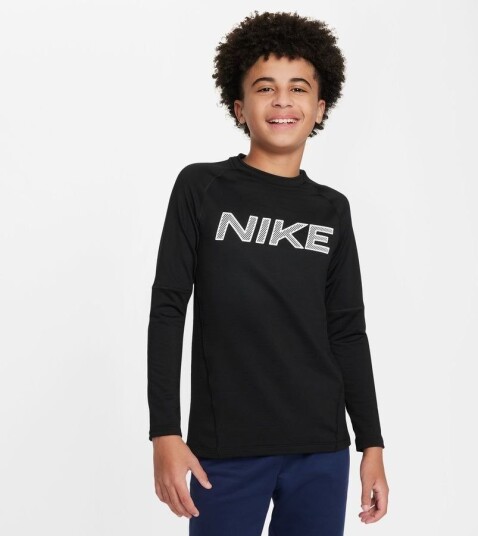 Nike Pro Treningsskjorte Dri fit Crew Warm   Svart/hvit Barn størrelse M: 137 147 cm