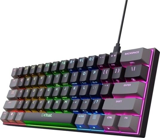 Trust Gxt 867 Acira - Tastatur - Mechanical, Rgb Illumination - 60 % (Mini) - Bakgrunnsbelyst - Usb - Qwerty - Nordisk - Svart - Løsvekt - Boks